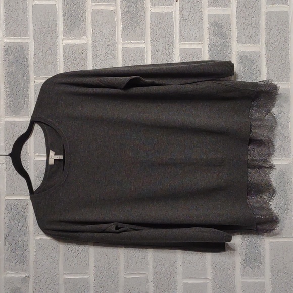 Joie Hilano Wool and Cashmere Blend Women's Grey Lace Trim Pullover Sweater MED - Picture 1 of 13